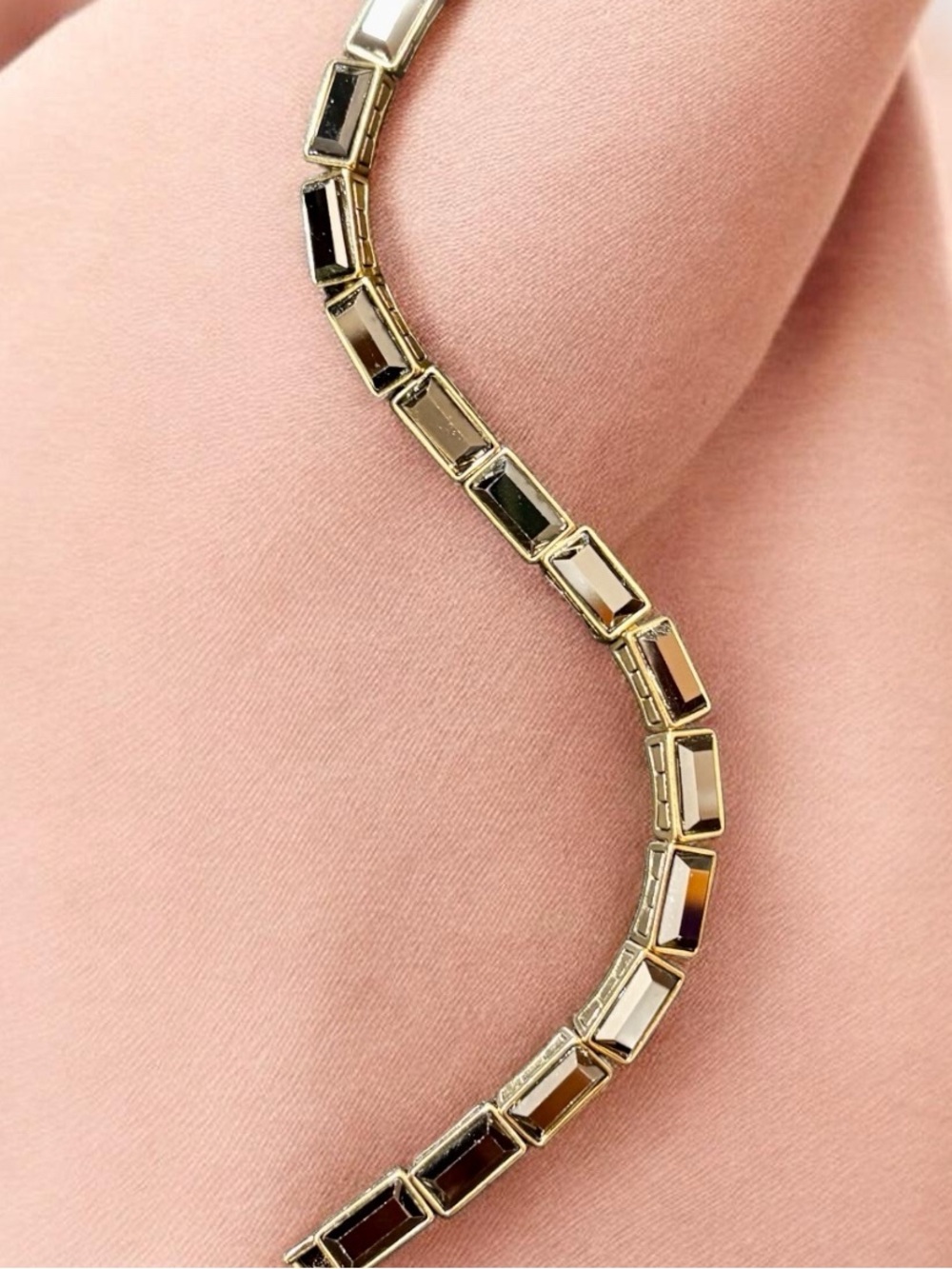 Heidi Daus Gold-Tone Stackable Rectangular Link Bracelet with Brown Crystals